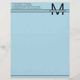 Enkelt lätt, blått, minimalistiskt, monogrampapper brevhuvud