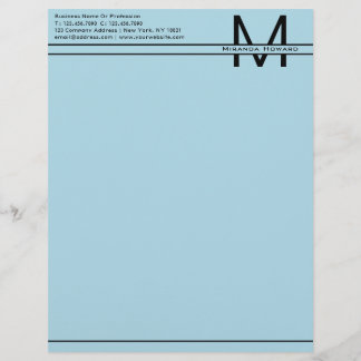 Enkelt lätt, blått, minimalistiskt, monogrampapper brevhuvud