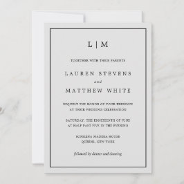 Enkelt lätt Grått Monogram Elegant bröllop Inbjudningar