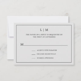Enkelt lätt Grått Monogram Elegant bröllop OSA Kort