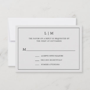 Enkelt lätt Grått Monogram Elegant bröllop OSA Kort