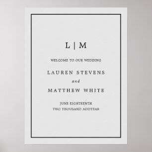 Enkelt lätt Grått Monogram Elegant bröllop Poster