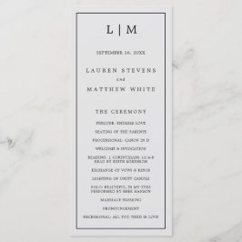 Enkelt lätt Grått Monogram Elegant bröllop Program