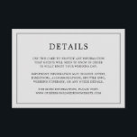 Enkelt lätt Grått Monogram Elegant bröllop Tilläggskort<br><div class="desc">Ett enkelt elegant i bröllop-höljet med en modern utformning med dina detaljer omgivna av ett tunt gräns. All text är svart över en silver grått-bakgrund. Färgen typsnitt och bakgrunden kan ändras till valfritt färg genom att klicka på knappen "anpassa". En chic och snyggt som är underbar för ett minimalistiskt par....</div>