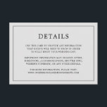 Enkelt lätt Grått Monogram Elegant bröllop Tilläggskort<br><div class="desc">Ett enkelt elegant i bröllop-höljet med en modern utformning med dina detaljer omgivna av ett tunt gräns. All text är svart över en silver grått-bakgrund. Färgen typsnitt och bakgrunden kan ändras till valfritt färg genom att klicka på knappen "anpassa". En chic och snyggt som är underbar för ett minimalistiskt par....</div>