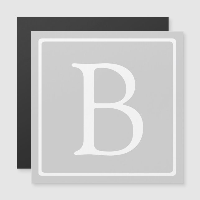 Enkelt lätt Grått Monogram Magnetisk Inbjudningskort (Fram/baksida)