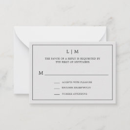 Enkelt lätt Grått Monogram Mini Bröllop OSA Anteckningskort