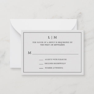 Enkelt lätt Grått Monogram Mini Bröllop OSA Anteckningskort