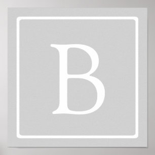 Enkelt lätt Grått Monogram Poster