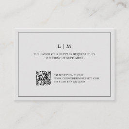 Enkelt lätt Grått Monogram QR-kod Elegant bröllop Anteckningskort