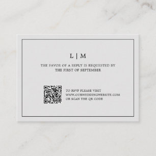 Enkelt lätt Grått Monogram QR-kod Elegant bröllop Anteckningskort