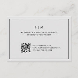 Enkelt lätt Grått Monogram QR-kod Elegant bröllop OSA Kort