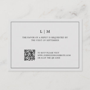Enkelt lätt Grått Monogram QR-kod Elegant bröllop OSA Kort