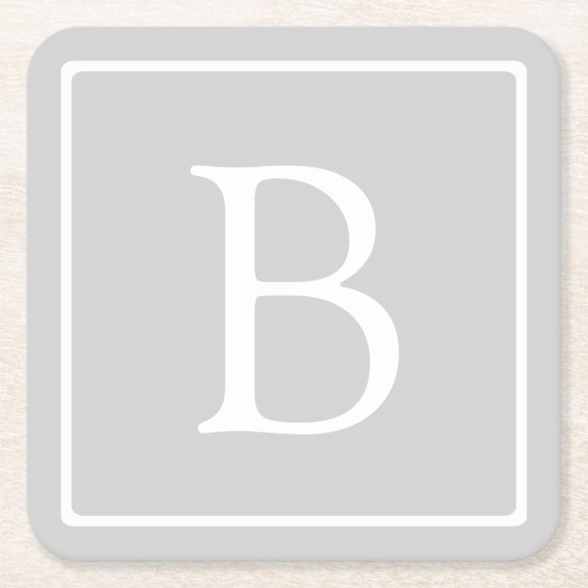 Enkelt lätt Grått Monogram Underlägg Papper Kvadrat (Framsidan)