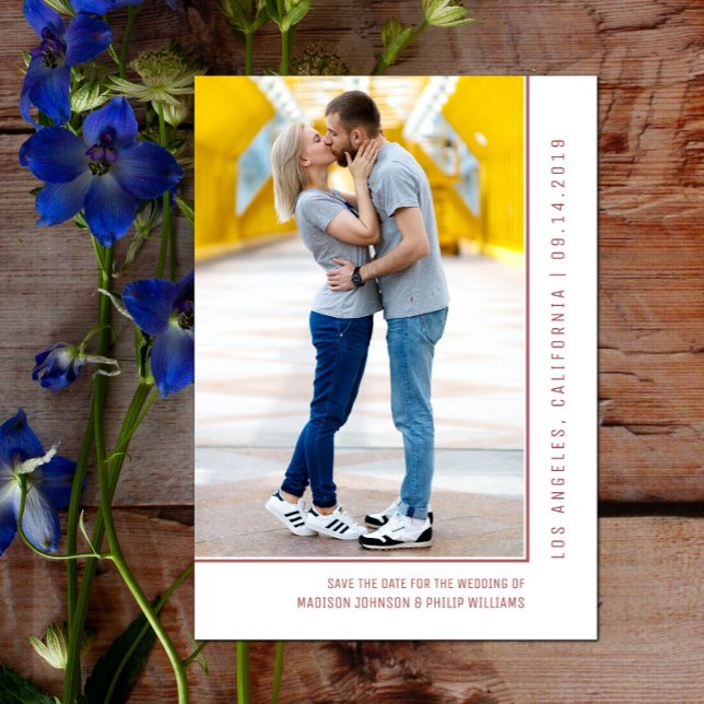 Enkelt linjefoto Spara datum | Burgundy Datumet (Simple Line Photo Save the Date - Burgundy)
