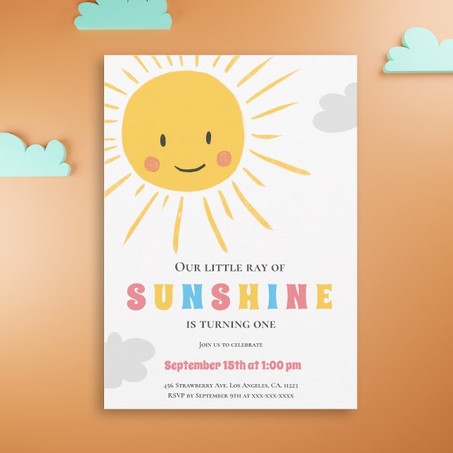 Enkelt Little Sunshine Kid Första födelsedag Inbjudningar (Skapare uppladdad)