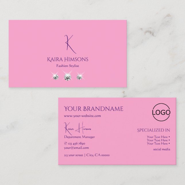 Enkelt Ljus rosa med Monogram Logotyp och judar Visitkort (Fram/baksida)