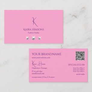 Enkelt Ljus rosa med Monogram QR-kod och judar Visitkort