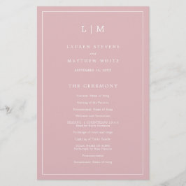 Enkelt Ljust rosa Monogram Elegant bröllop-program