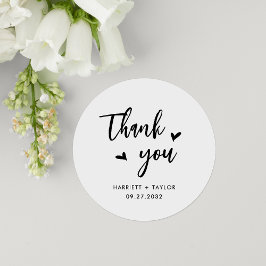 Enkelt ljuvligt hjärtskript Bröllop Tack Runt Klistermärke