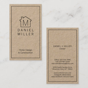 Enkelt Lodrät av monogram för hemmakontoret Kraft  Visitkort