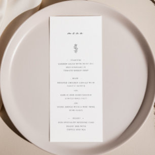 Enkelt Löv Black & White Bröllop Middag Menu Meny