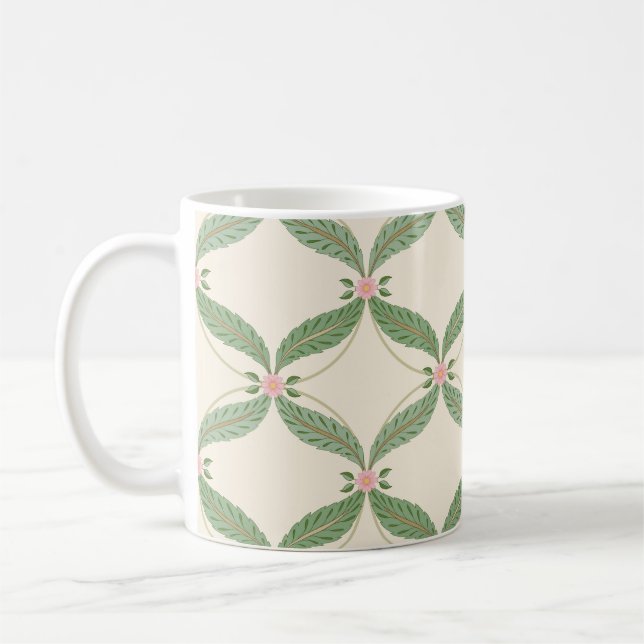 Enkelt Lövs Flowers Grid Mönster Kaffemugg (Vänster)
