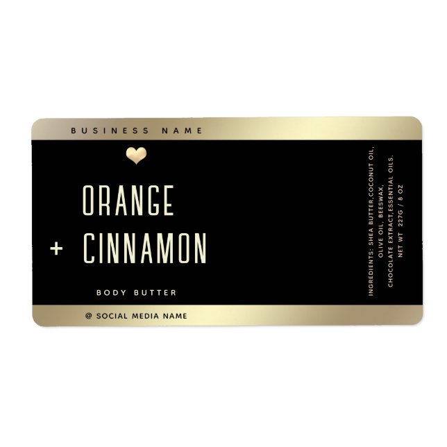 Enkelt lux-typografi svart guld-hjärta fraktsedel (Framsidan)