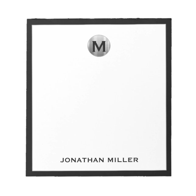 Enkelt lyxiskt Monogram Black och Silver Anteckningsblock (Framsida)