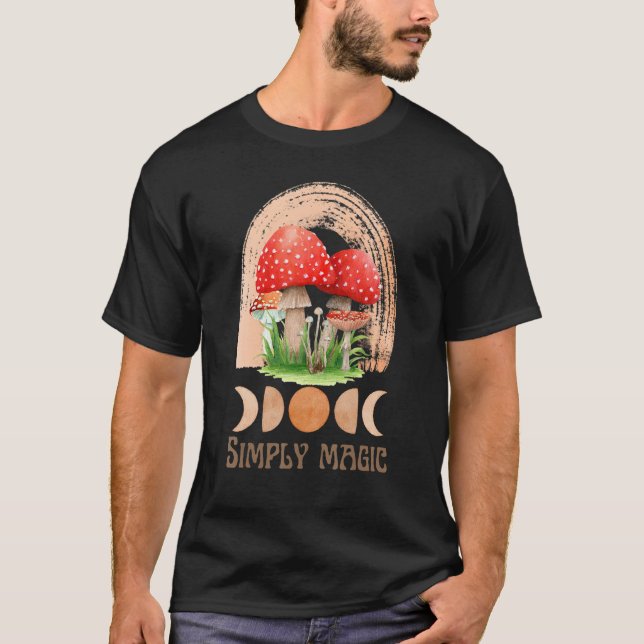 Enkelt Magic Boho Rainbow Mushroom Måne Phase T Shirt (Framsida)