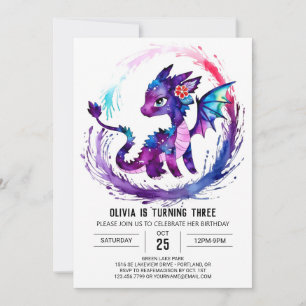 Enkelt målat Dragon Digital Girl Birthday Inbjudningar