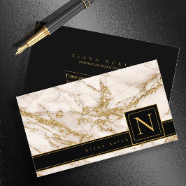 Enkelt Marble Monogram Black/Guld Std ID672 Visitkort