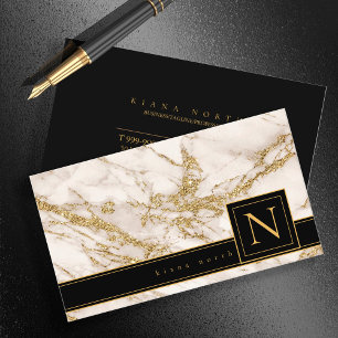 Enkelt Marble Monogram Black/Guld Std ID672 Visitkort