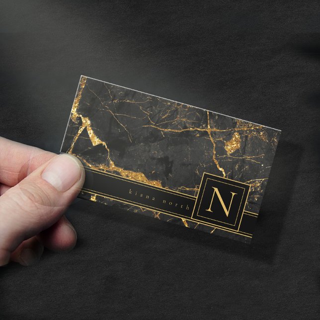 Enkelt Marble Monogram Guld/Black Std ID672 Visitkort (Skapare uppladdad)