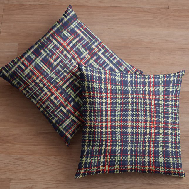 Enkelt marint blå Rustic Helgdag Play Mönster Kudde (Navy blue and red holiday pattern throw pillow)