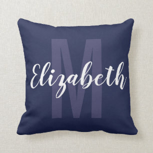 Enkelt marint blått handskript Monogram Kudde