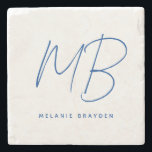 Enkelt marint blått minimalistiskt monogram stenunderlägg<br><div class="desc">Enkel marin,  blå,  minimalistisk monogramsten underlägg perfekt för personlig använda eller en gåva för uppvärmning i hemmet.</div>