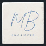 Enkelt marint blått minimalistiskt monogram stenunderlägg<br><div class="desc">Enkel marin,  blå,  minimalistisk monogramsten underlägg perfekt för personlig använda eller en gåva för uppvärmning i hemmet.</div>