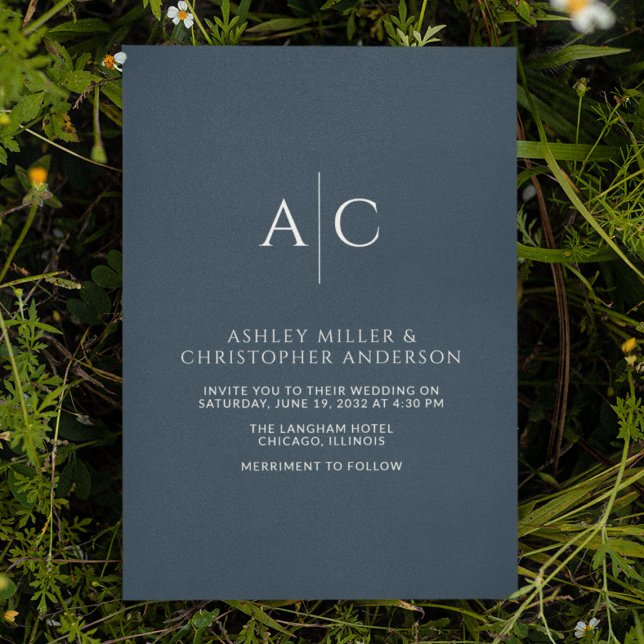 Enkelt marint blått Monogram Bröllop Inbjudningar (Skapare uppladdad)