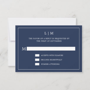 Enkelt marint blått Monogram Elegant bröllop OSA Kort
