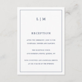 Enkelt marint blått Monogram Elegant bröllop Tilläggskort