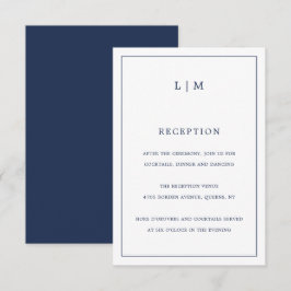 Enkelt marint blått Monogram Elegant bröllop Tilläggskort