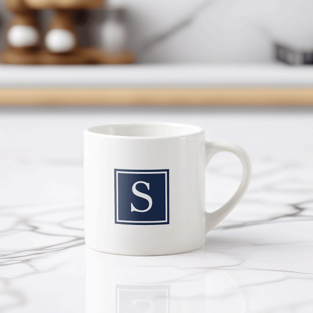 Enkelt marint blått monogram espressomugg (Skapare uppladdad)