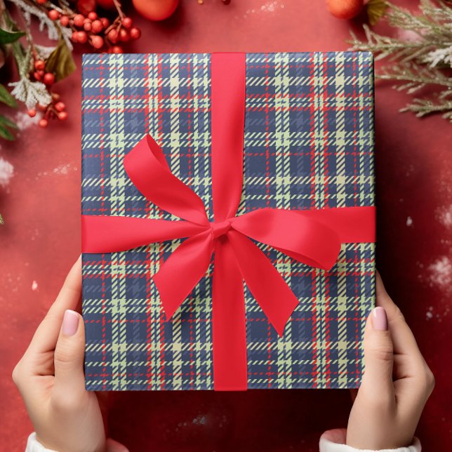 Enkelt marint blått rosenfärgat Mönster Presentpapper (Simple Navy blue rustic plaid wrapping paper)