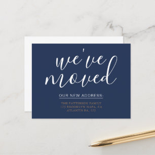 Enkelt marint Blue Calligraphy-Vi har flyttat Hous Meddelande Vykort