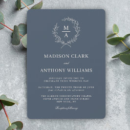 Enkelt marint Elegant Monogram Bröllop Inbjudningar