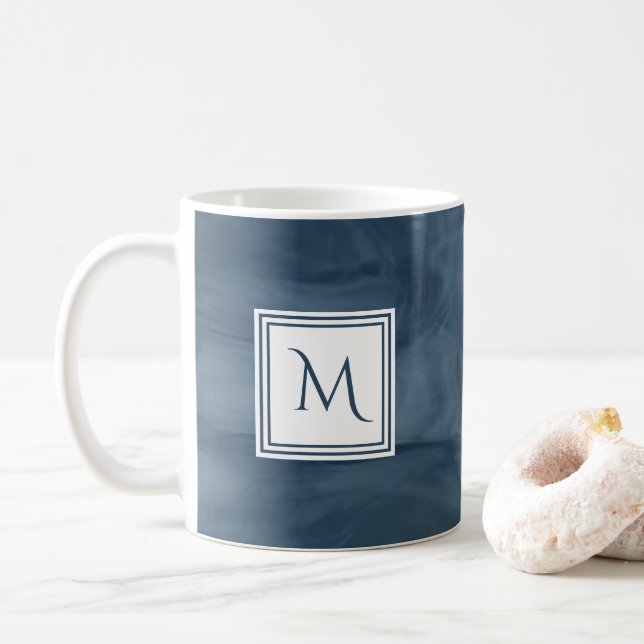 Enkelt marmor, blå, subtil marmor, modern Monogram Kaffemugg (Med munk)