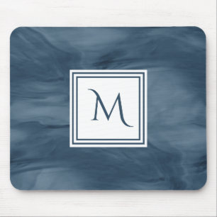 Enkelt marmor, blå, subtil marmor, modern Monogram Musmatta