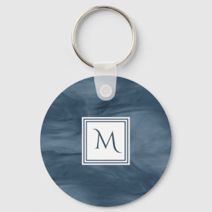 Enkelt marmor, blå, subtil marmor, modern Monogram Nyckelring