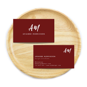 Enkelt Maron Red Two Monogram Avslappnad Script Visitkort